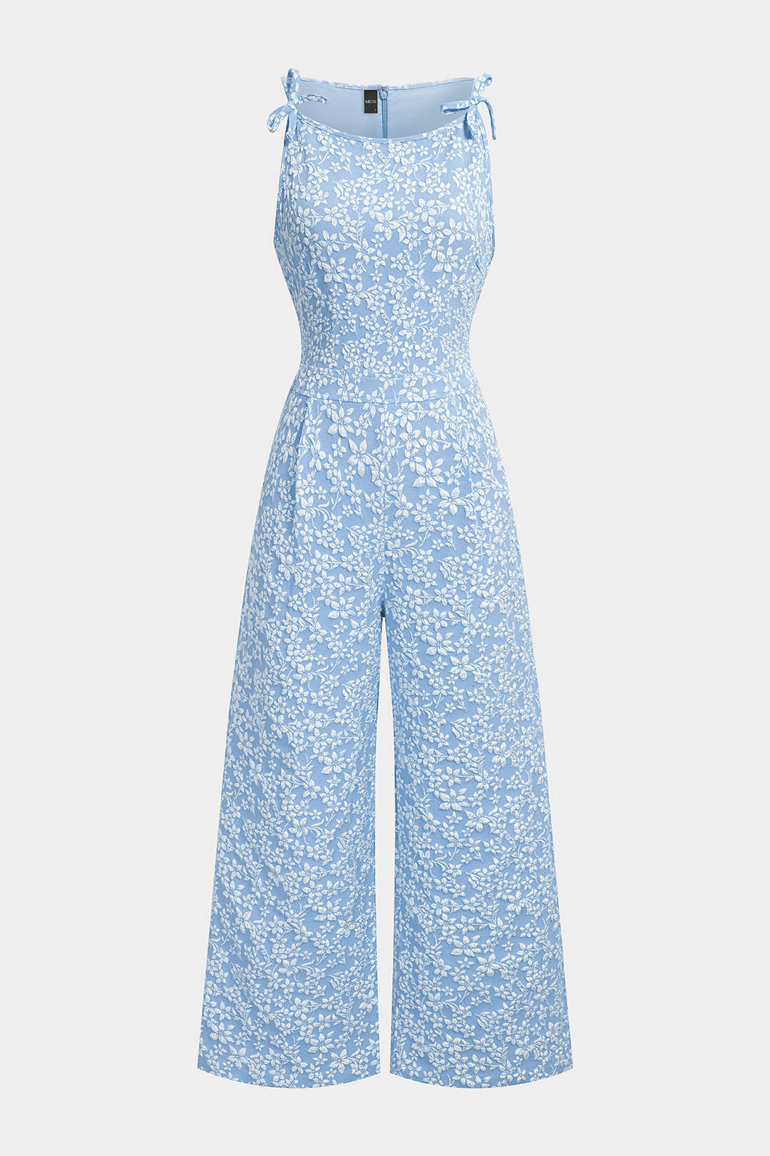 Gestructureerde mouwloze jumpsuit met ronde hals en strik