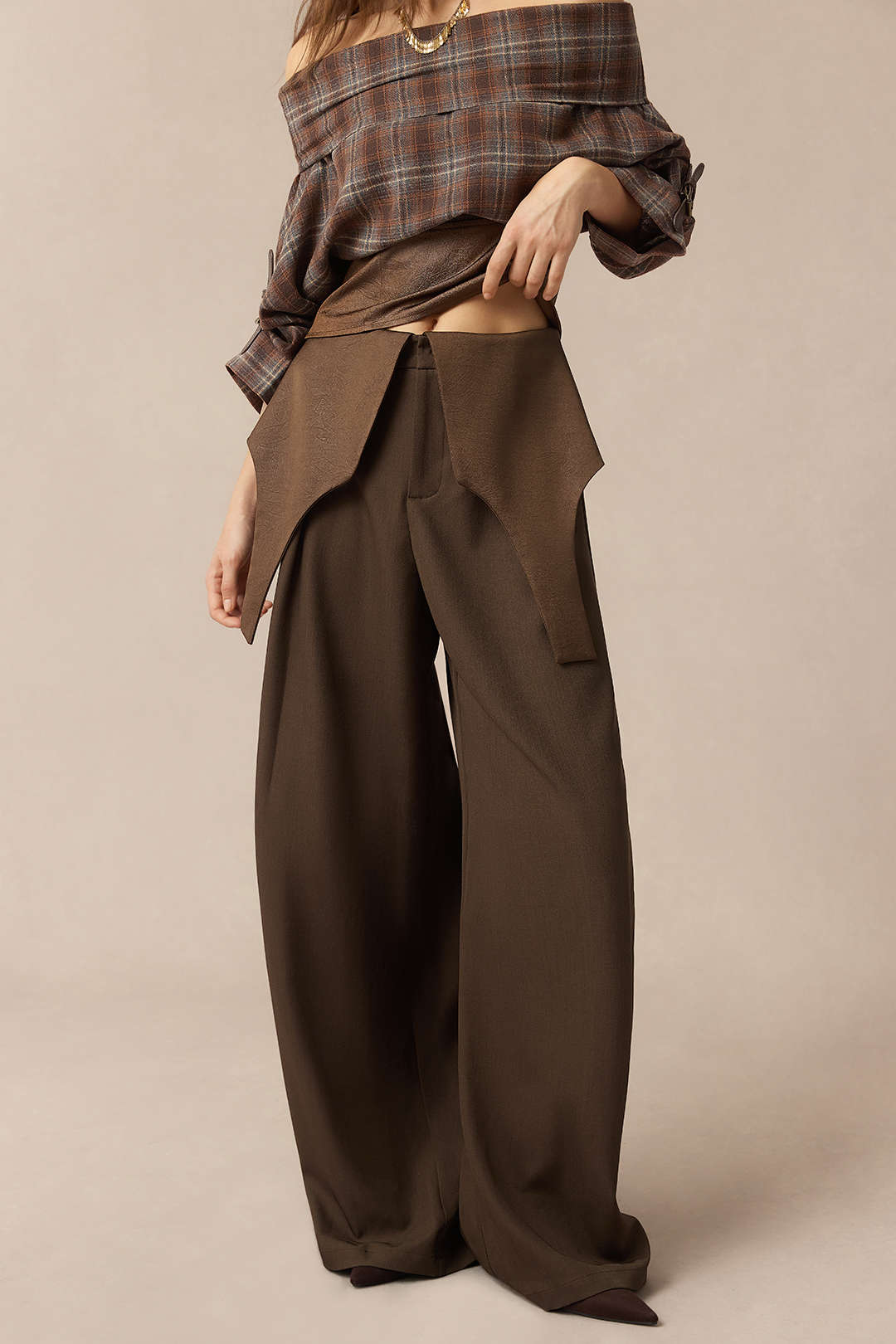 Satijnen patchwork pantalon met rits en ballonmodel