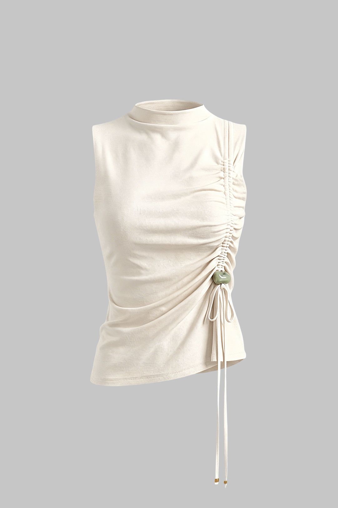Asymmetrische tanktop met opstaande kraag en trekkoord