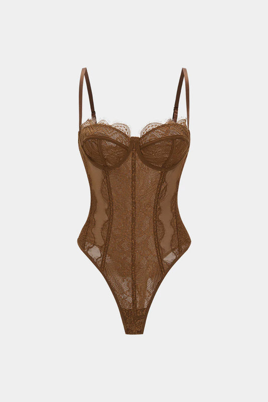 Mesh patchwork bustier corset bodysuit