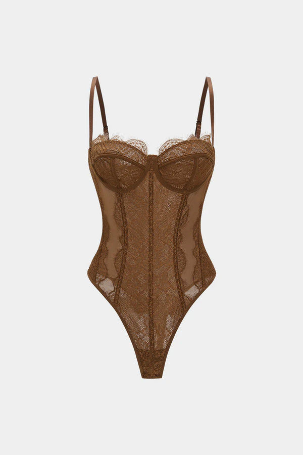 Mesh patchwork bustier korset bodysuit