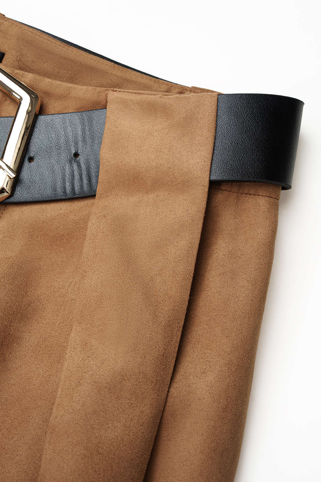 Suède metallic broek met ruches en riem