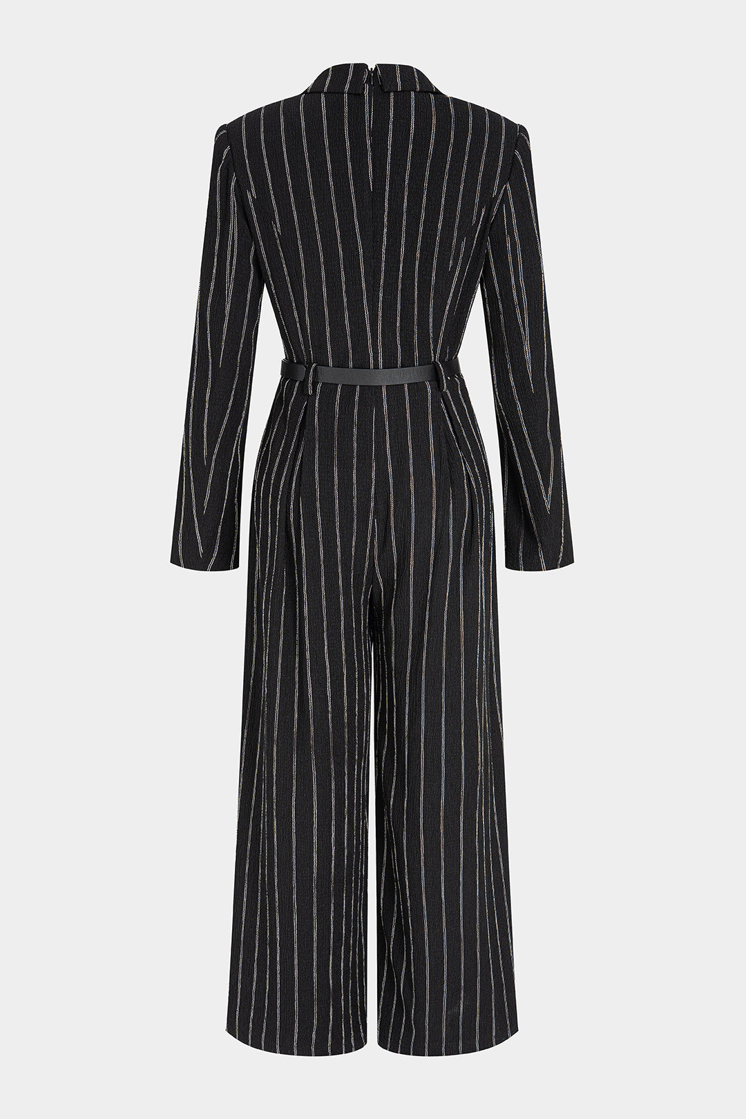 Gestreepte jumpsuit met V-hals en riem