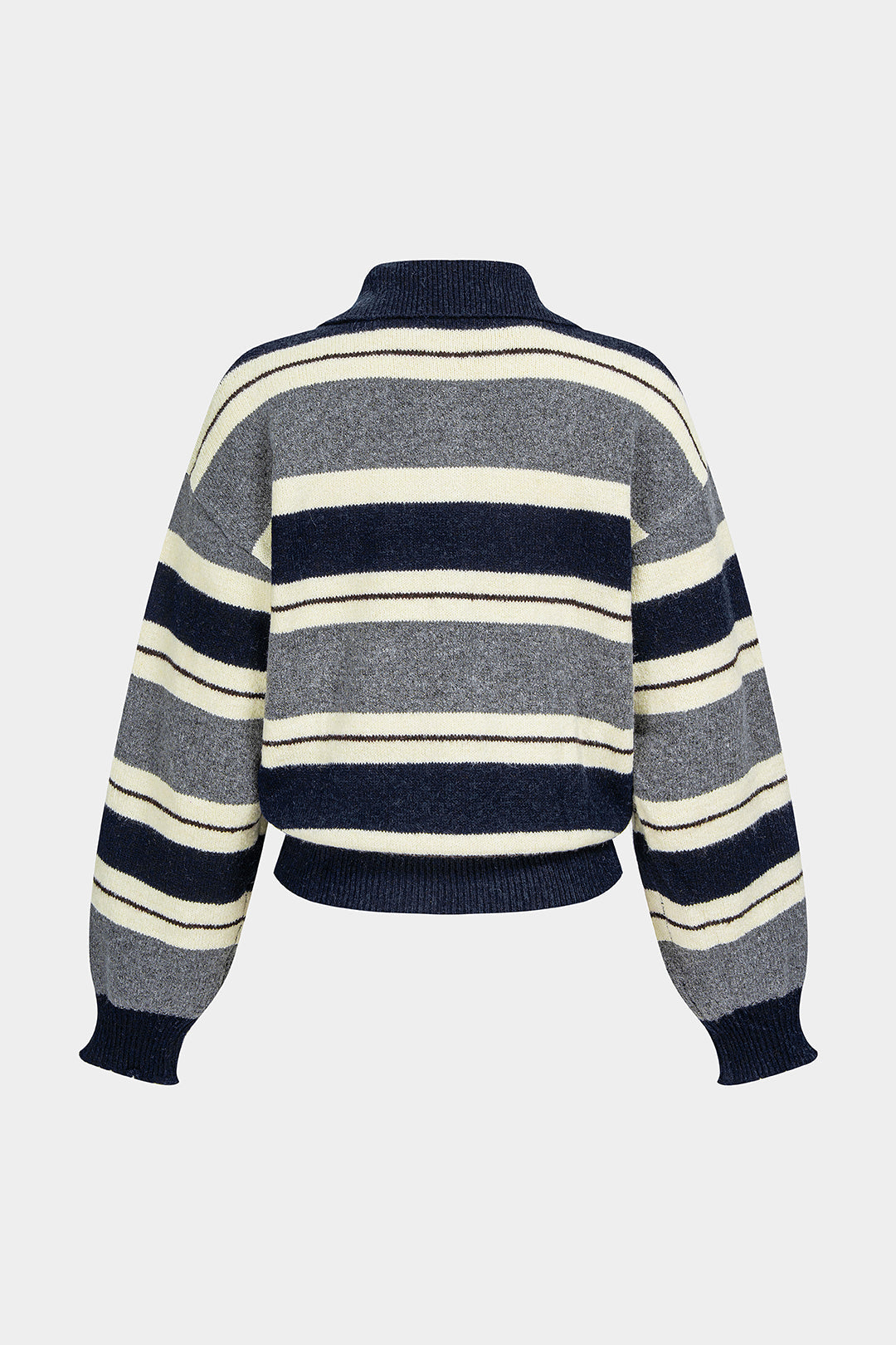 Gebreide gestreepte top met revers, knoopjes en lange mouwen