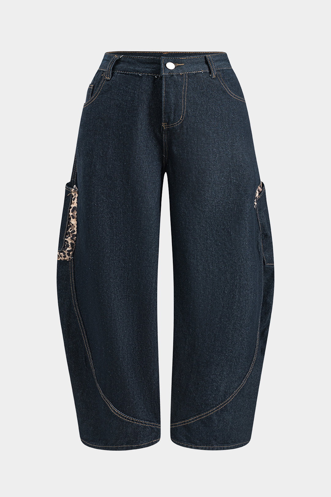Juul - Luipaardprint jeans met knoopjes, zakken en wijde pijpen