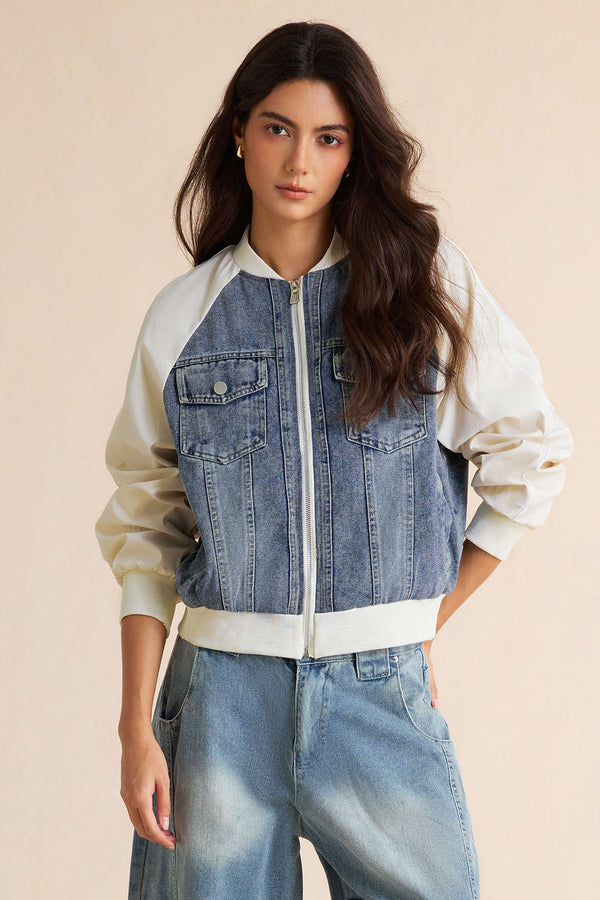 Juul - Denim patchwork jasje met rits