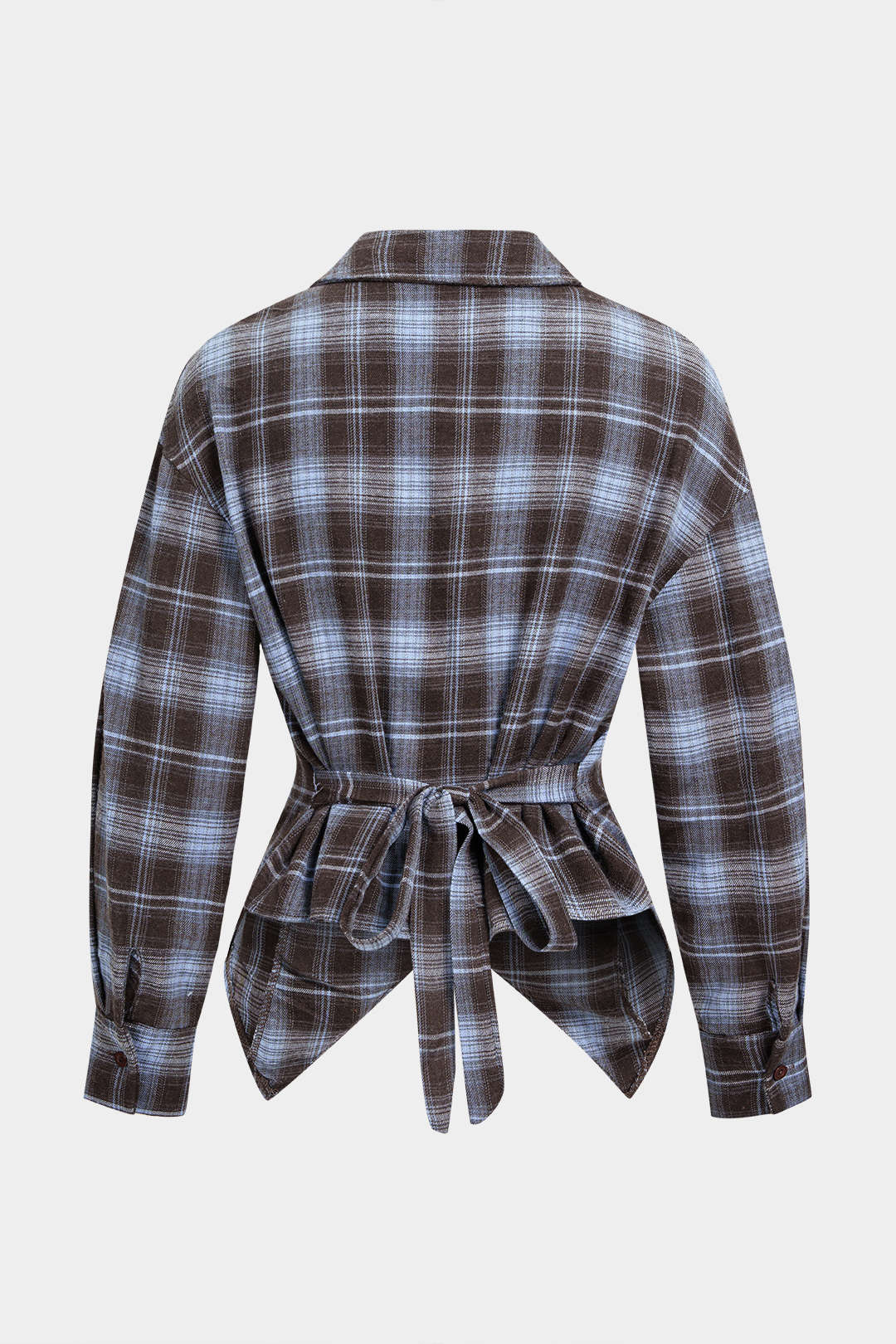 Geruite blouse met knoopjes, strik en lange mouwen
