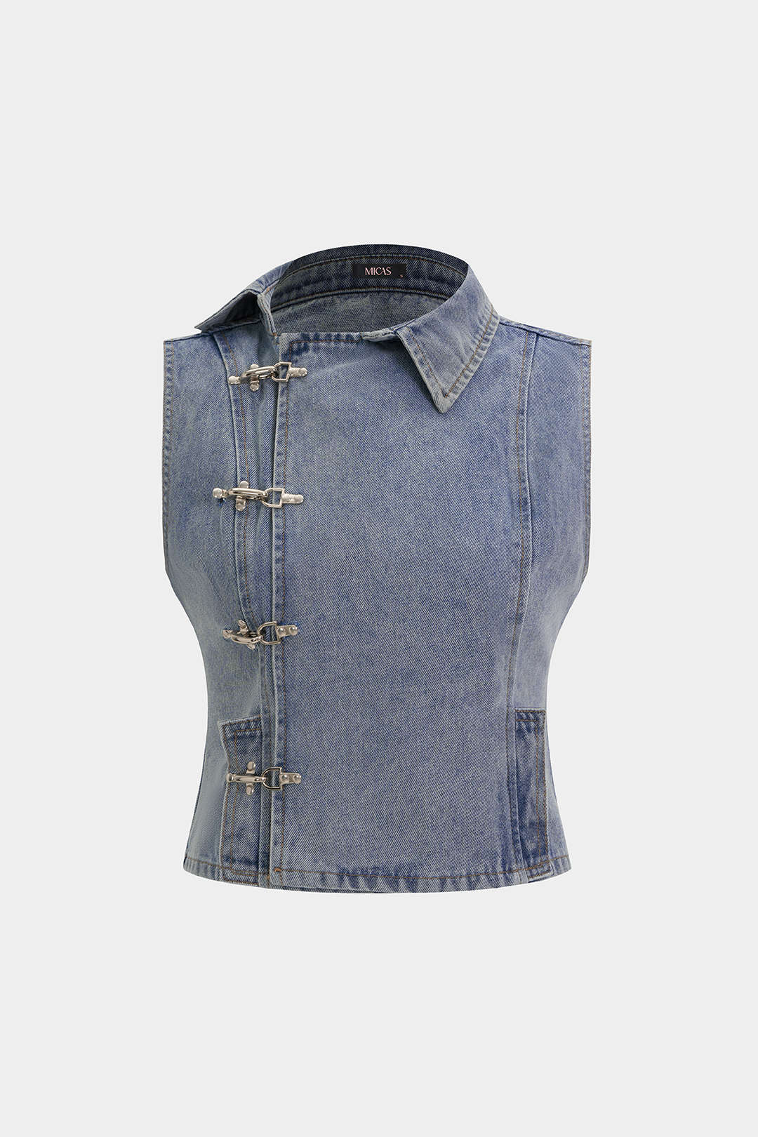 Denim asymmetrische tanktop met knoopjes