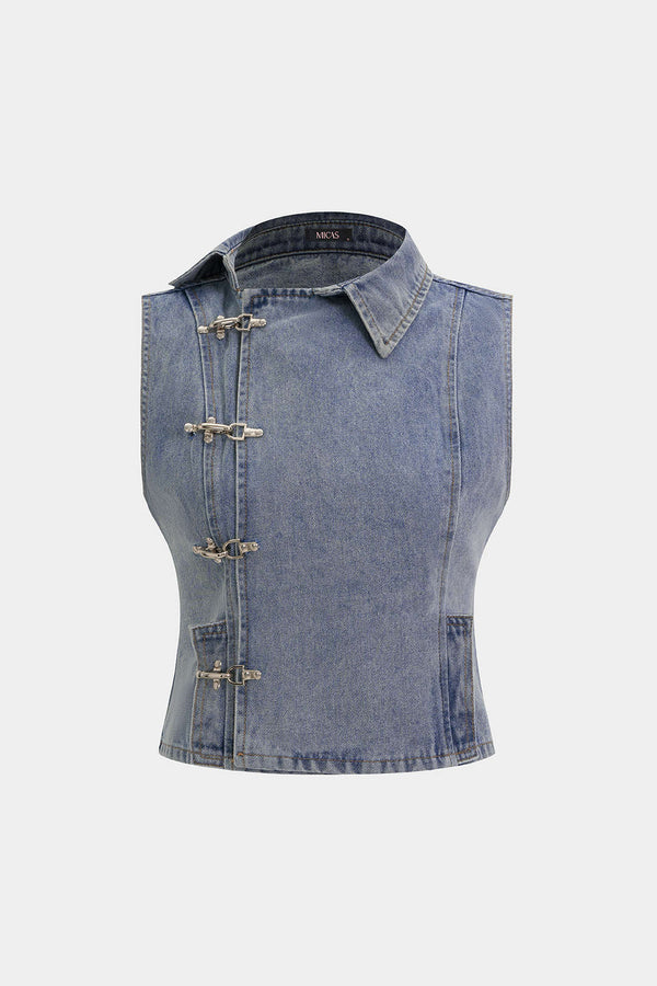 Denim asymmetrische tanktop met knoopjes