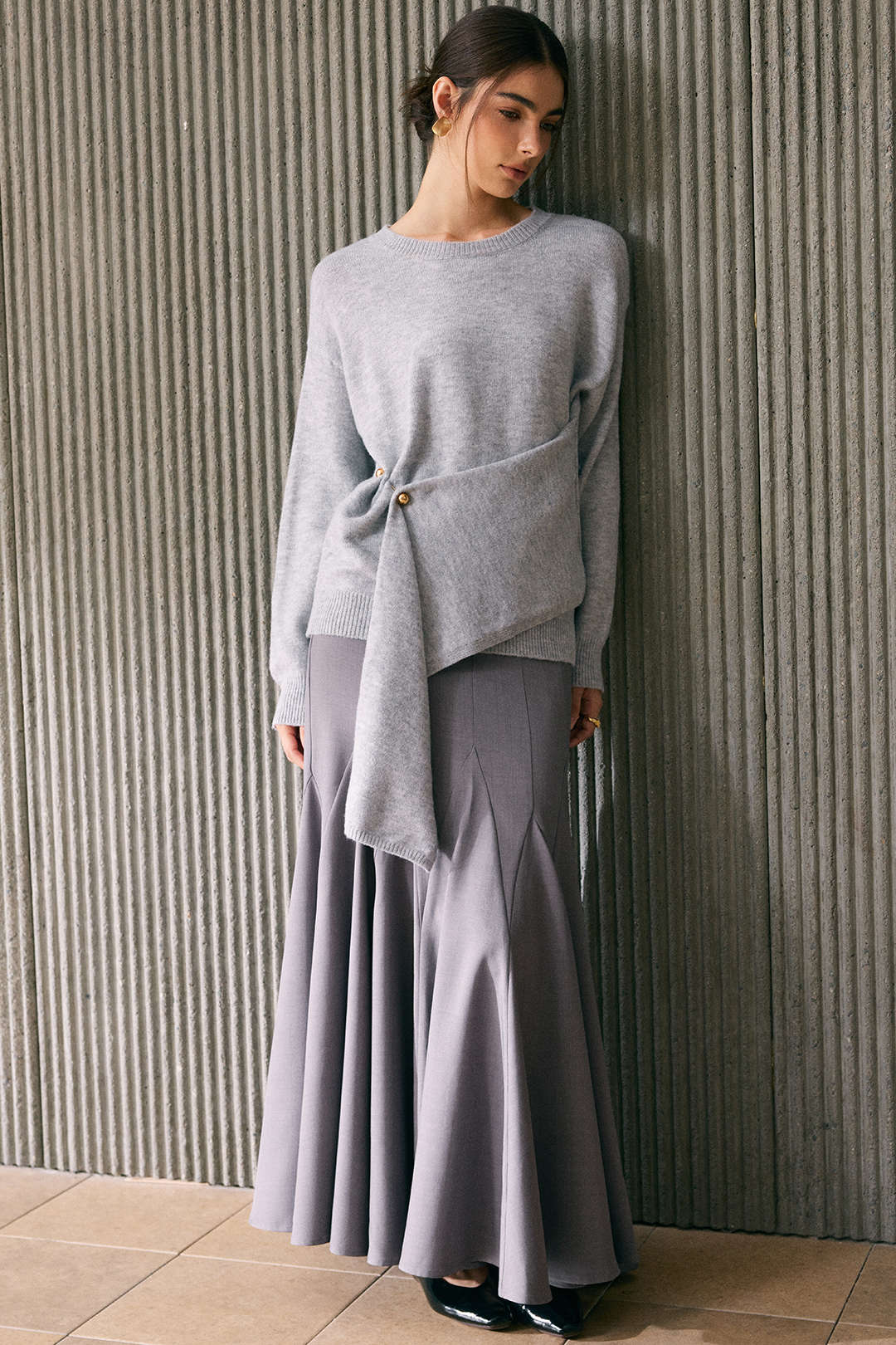 Effen rok met hoge taille en ruches