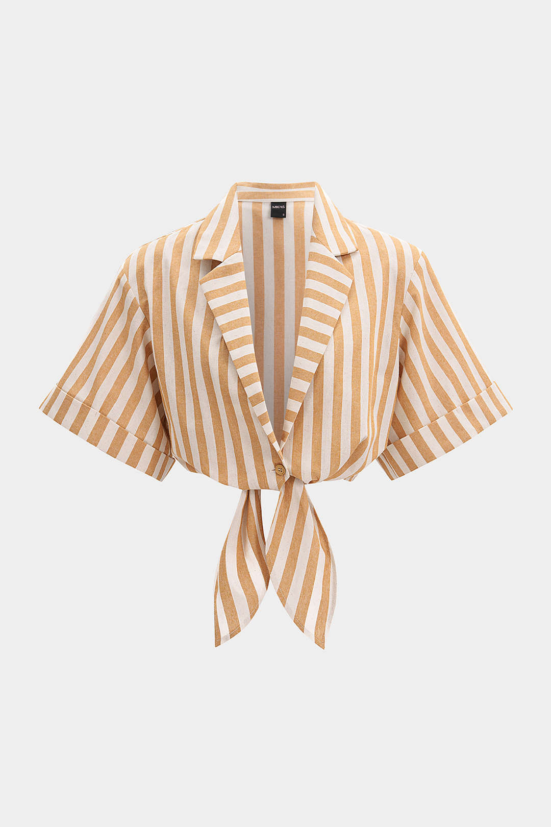 Gestreepte blouse met reverskraag, strik en korte mouwen