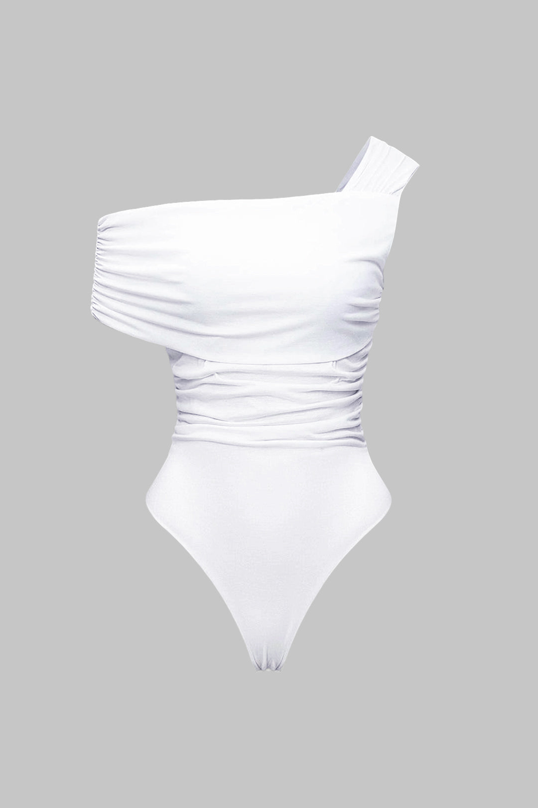 Asymmetrische mouwloze body met één schouder en ruches