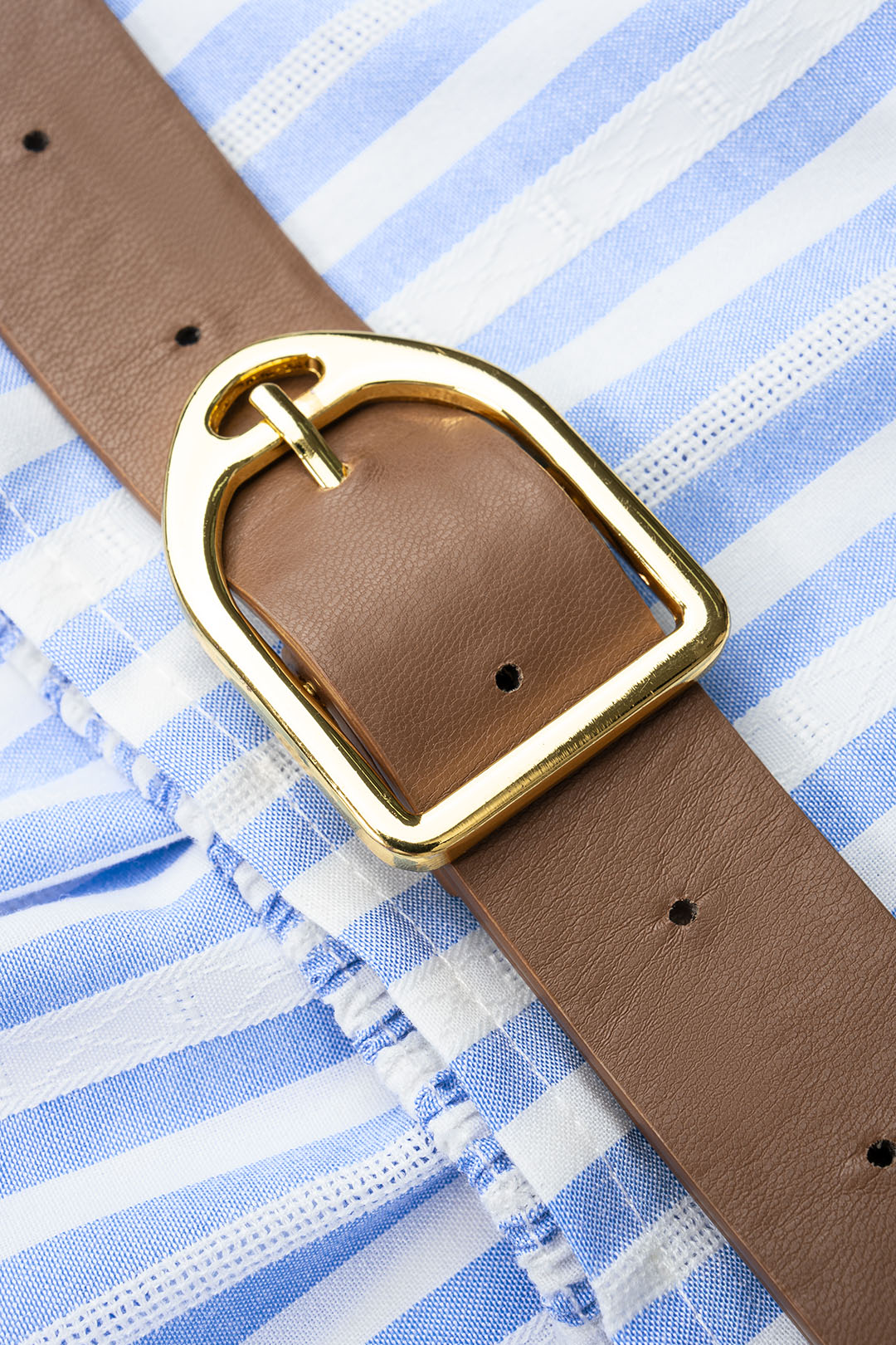 Gestreepte patchwork top met riem en korte mouwen