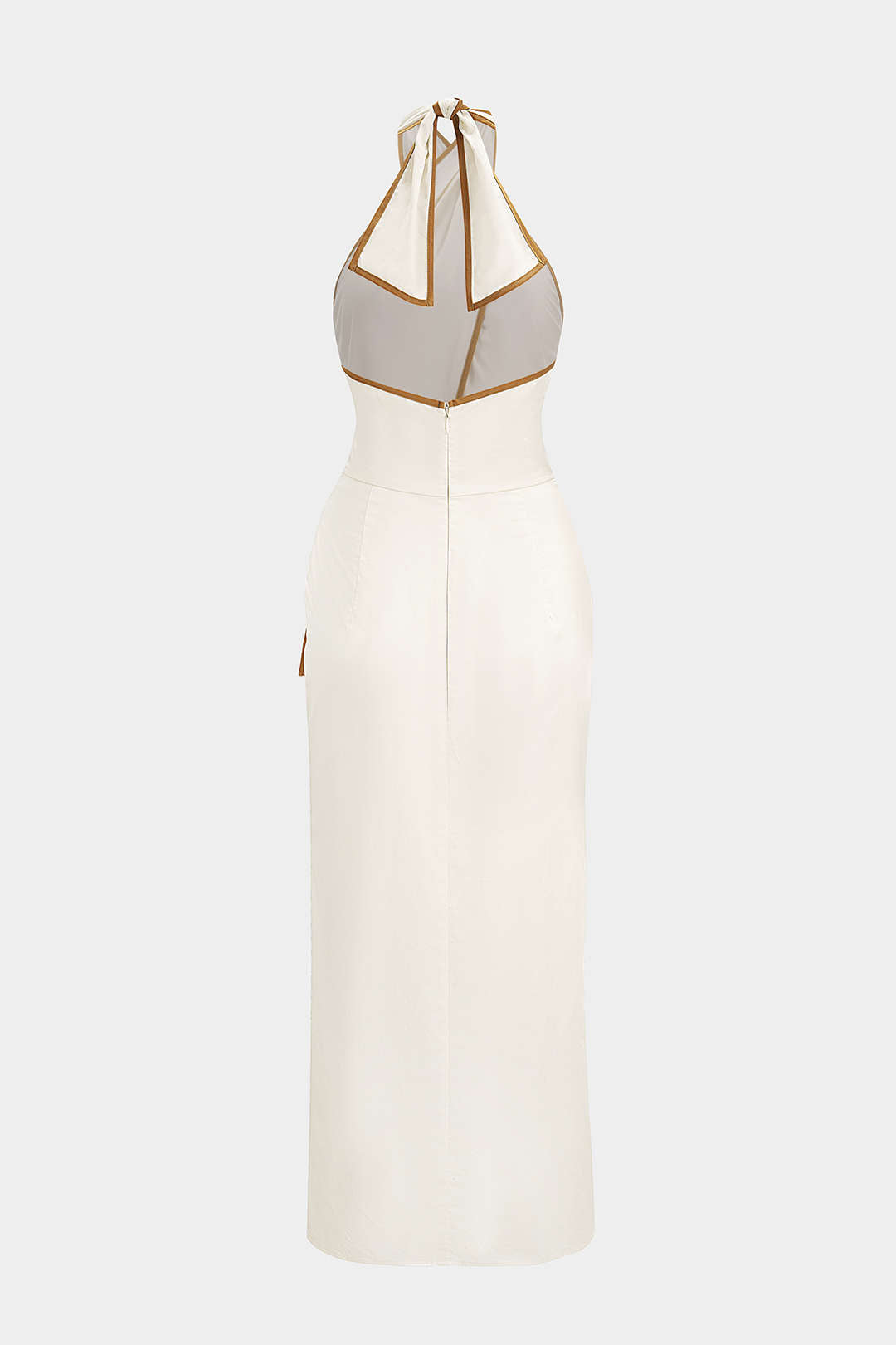 Asymmetrische mouwloze midijurk met halternek en strik