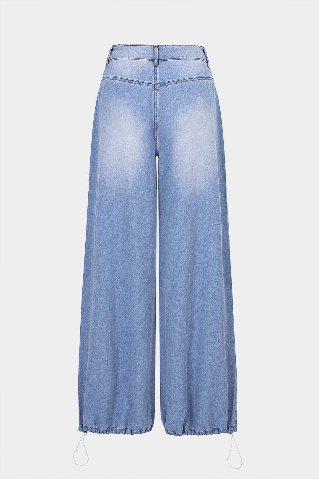 Jeans met ruches, trekkoord en rechte pijp