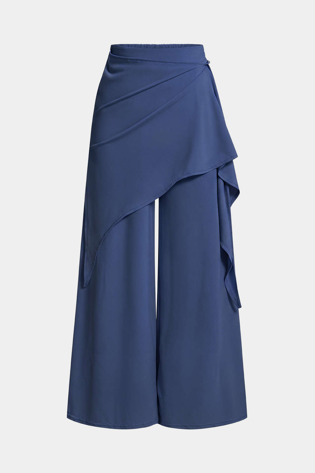 Asymmetrische broek met ruches, strik en wijde pijpen