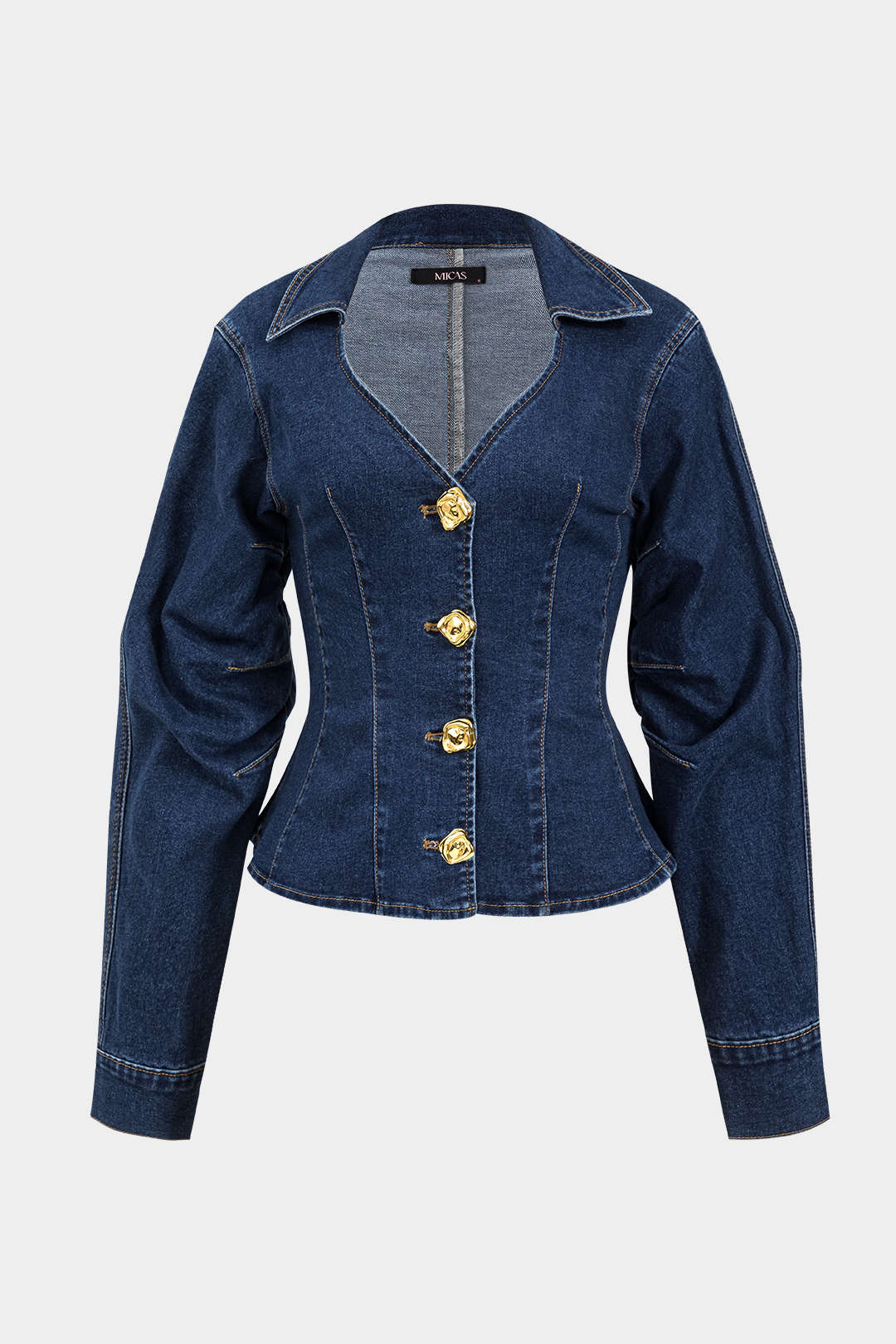 Denim metallic item met knoopjes