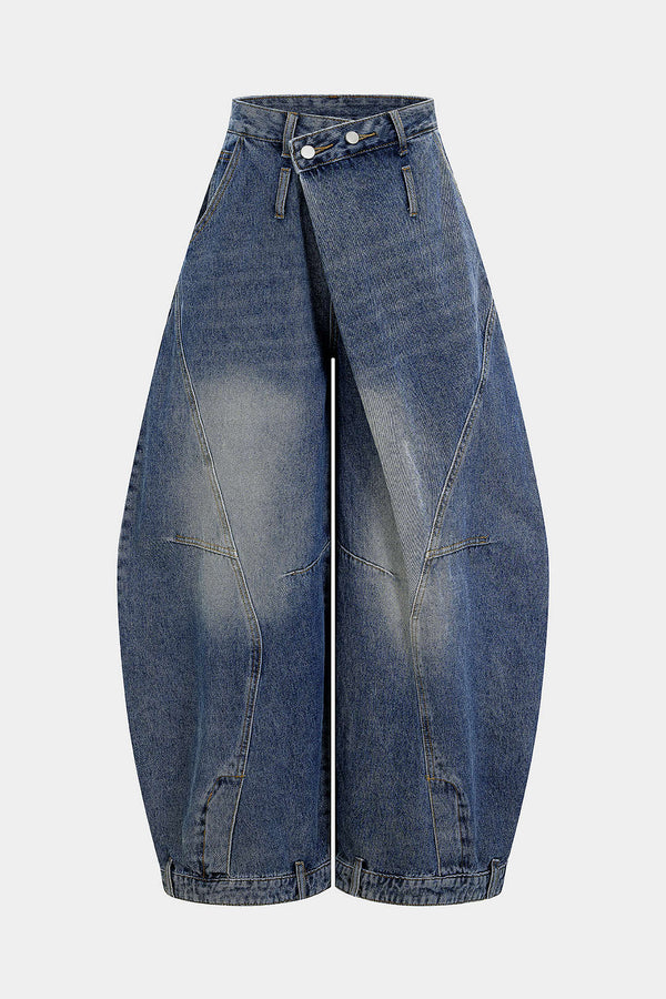 Verwassen jeans met hoge taille en ballonmodel