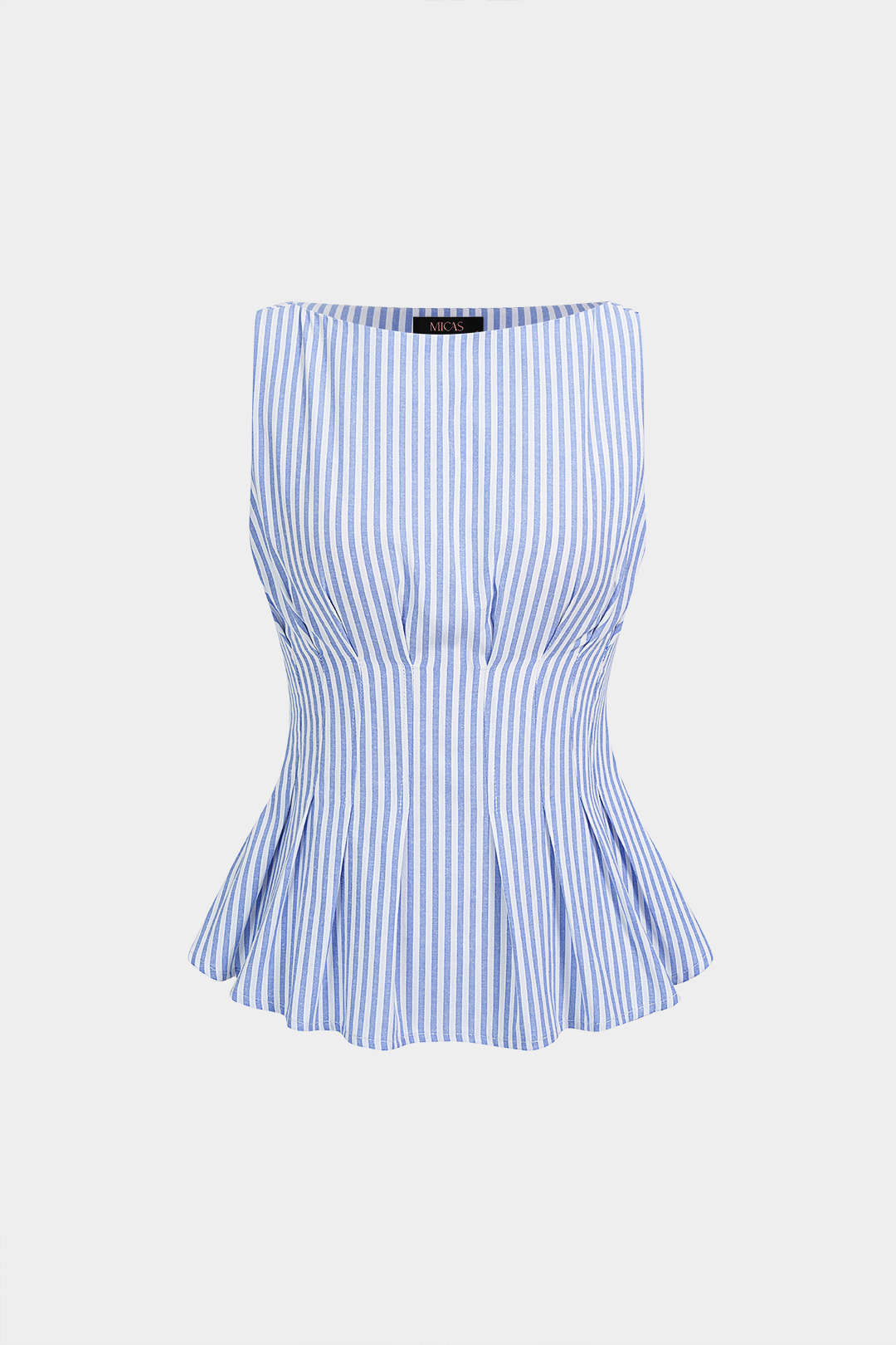 Gestreepte tanktop met ronde hals en ruches