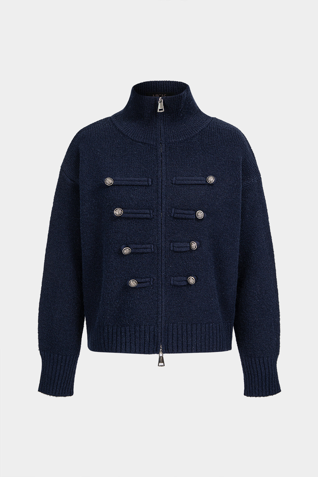 Gebreid vest met rits, knoopjes en dubbele knopenrij