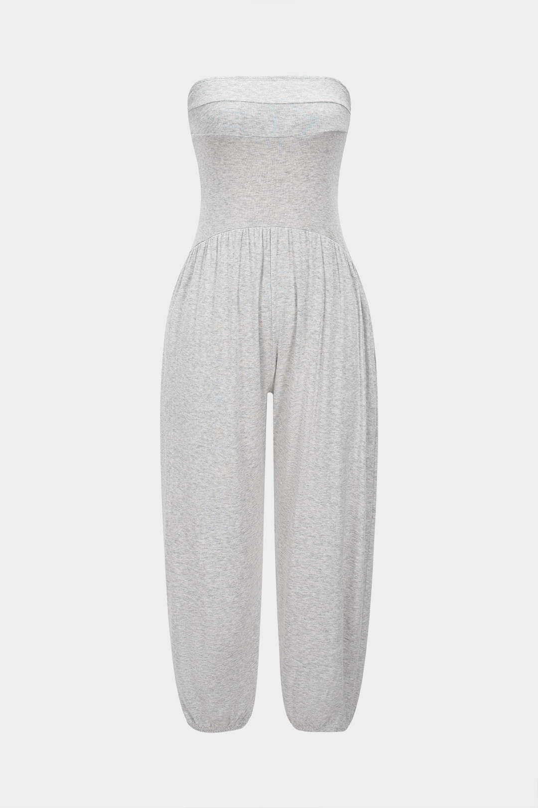 Effen jumpsuit met ruches en strapless pasvorm