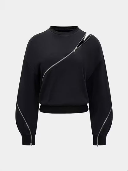 Asymmetrical Sweater with Diagonal Zipper