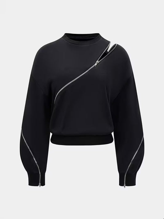 Asymmetrical Sweater with Diagonal Zipper