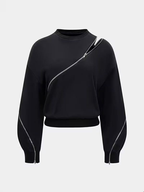 Asymmetrical Sweater with Diagonal Zipper
