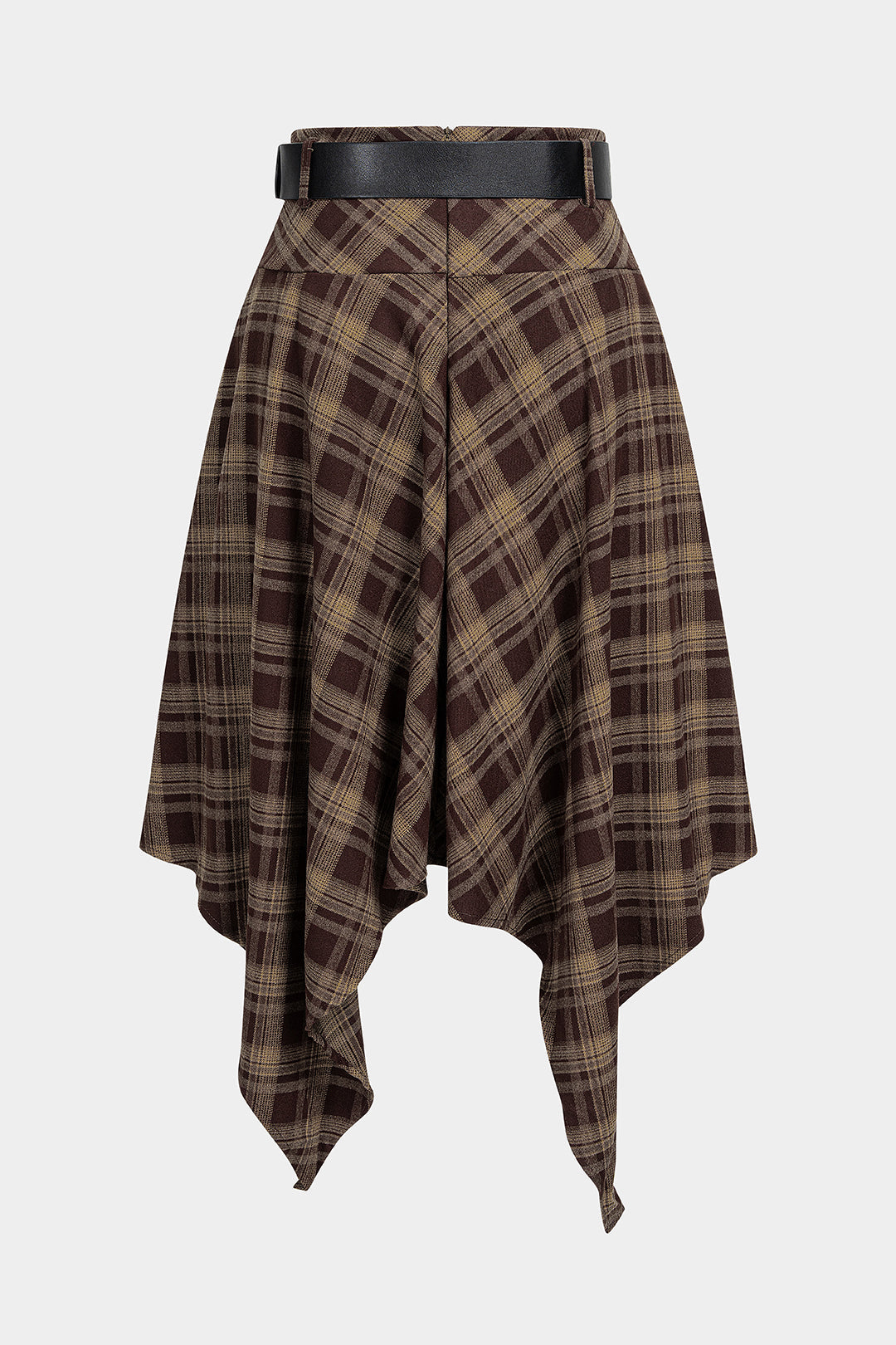 Geruite asymmetrische rok met riem