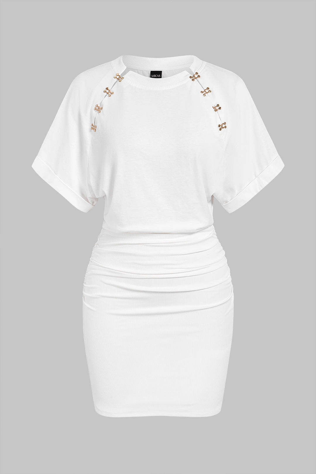 Metallic minijurk met ronde hals en korte mouwen