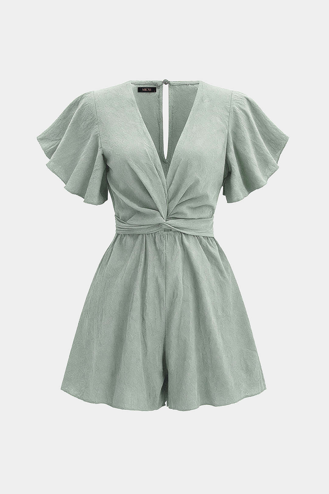 Playsuit met V-hals, ruches en strik