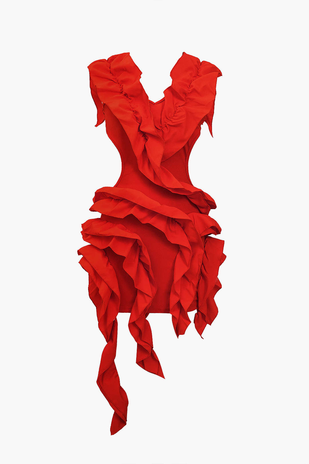 Effen midijurk met open rug en volants