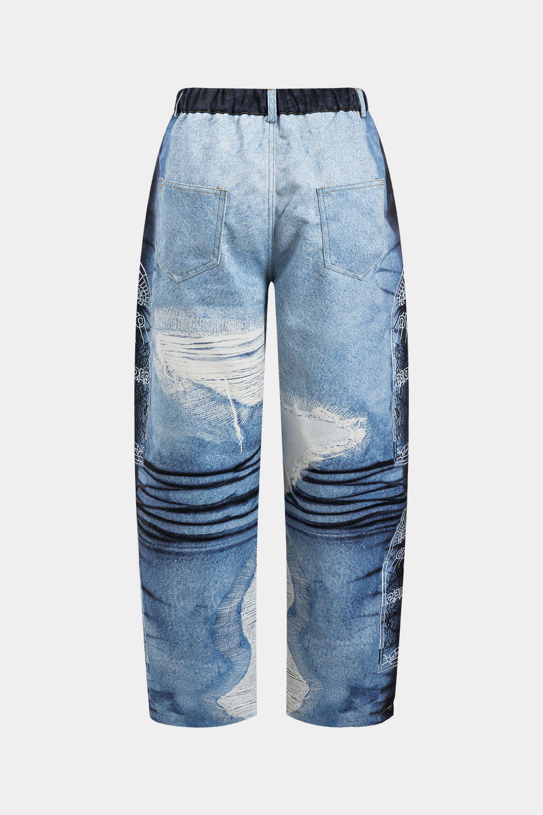 Abstracte print pantalon met knoopjes en zakken