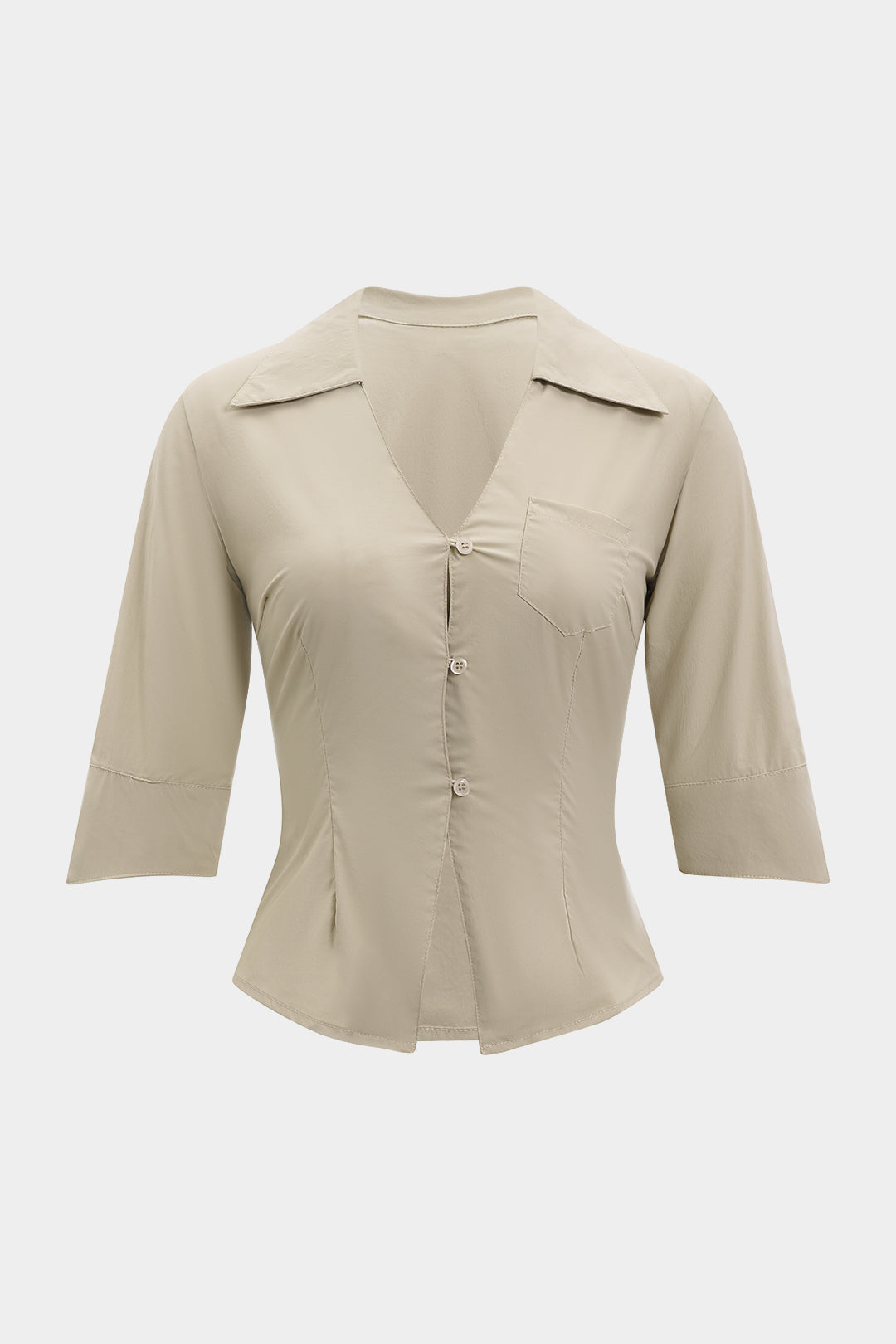 Linnen blouse met V-hals, knoopjes en zakken
