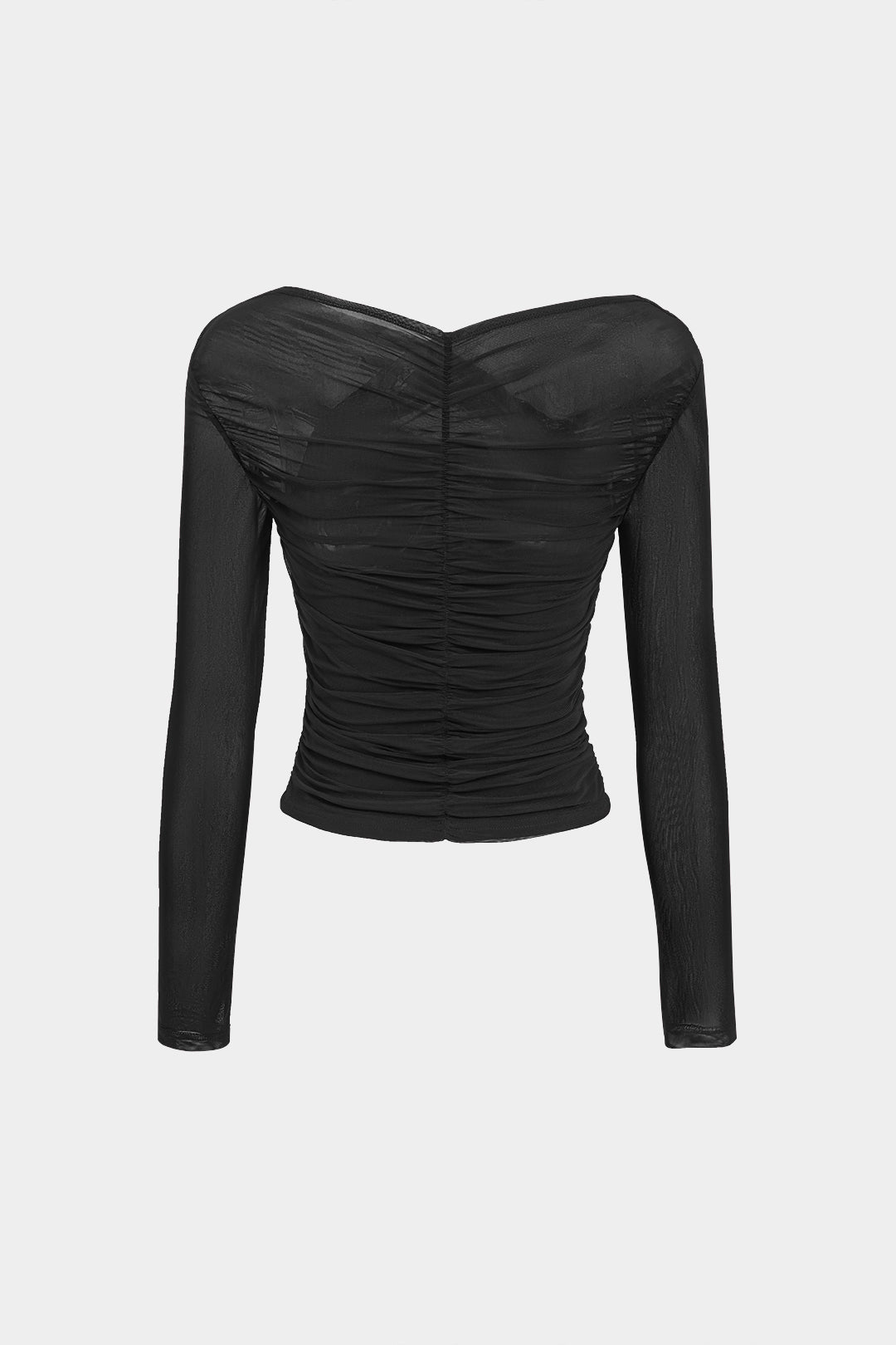 Effen transparante top met ruches en lange mouwen