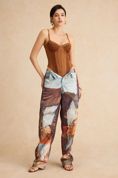Trousers with color blocks and wide legs