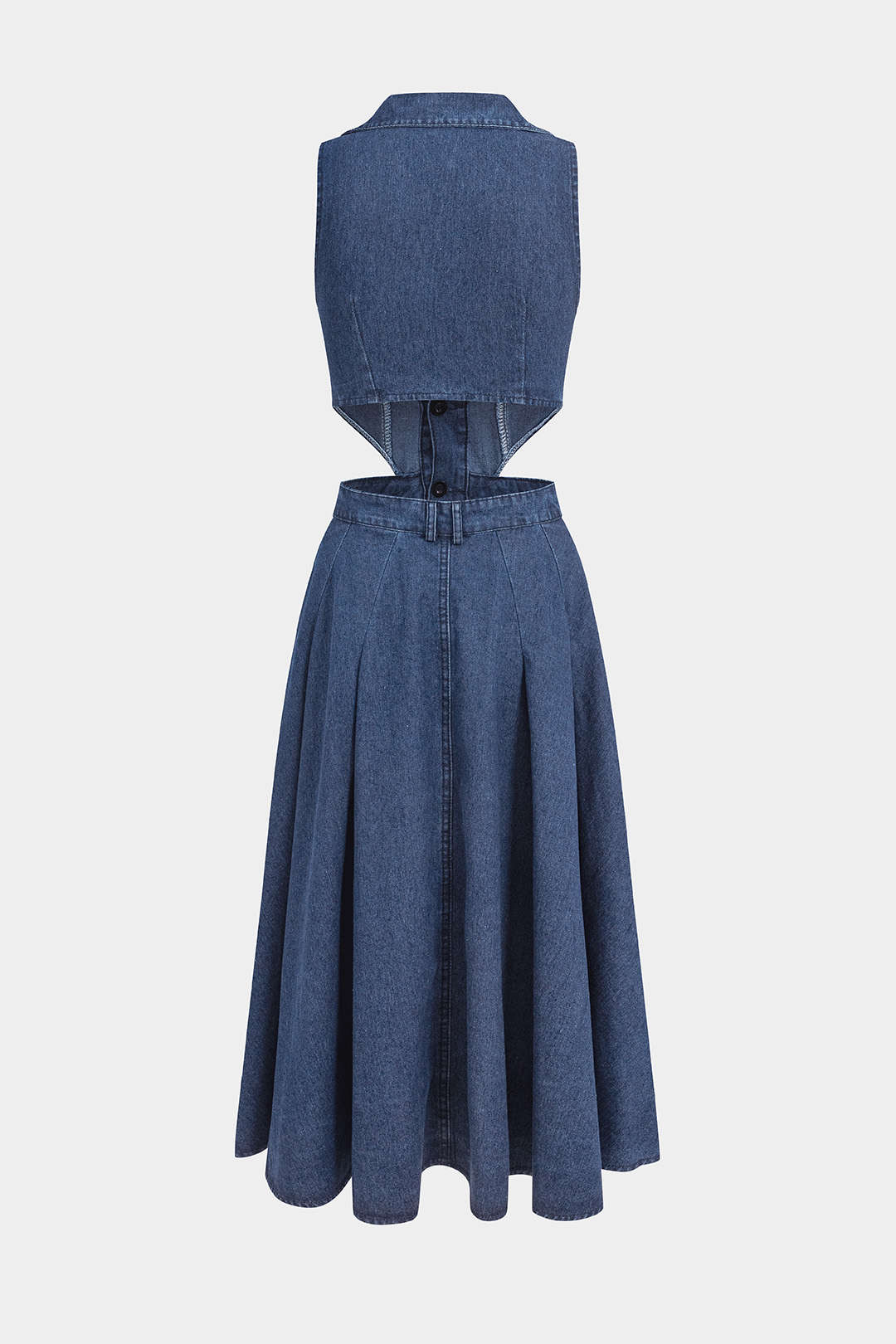 Denim midijurk met knoopjes en uitsnijding