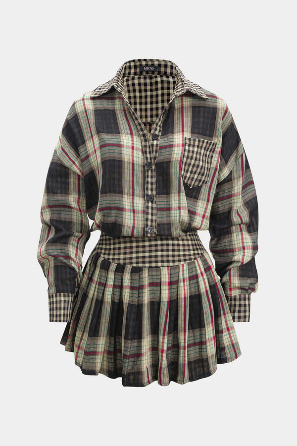 Dana - Geruite set met blouse en minirok