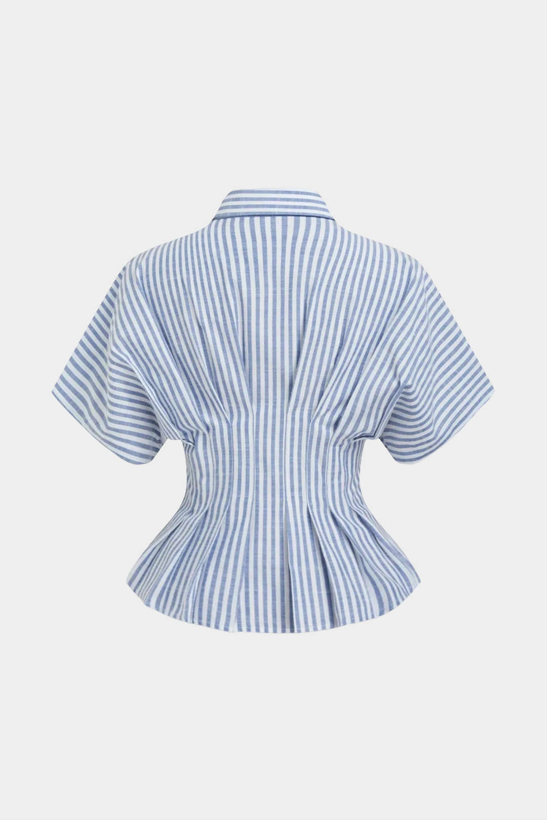 Gestreepte blouse met revers, ruches en korte mouwen