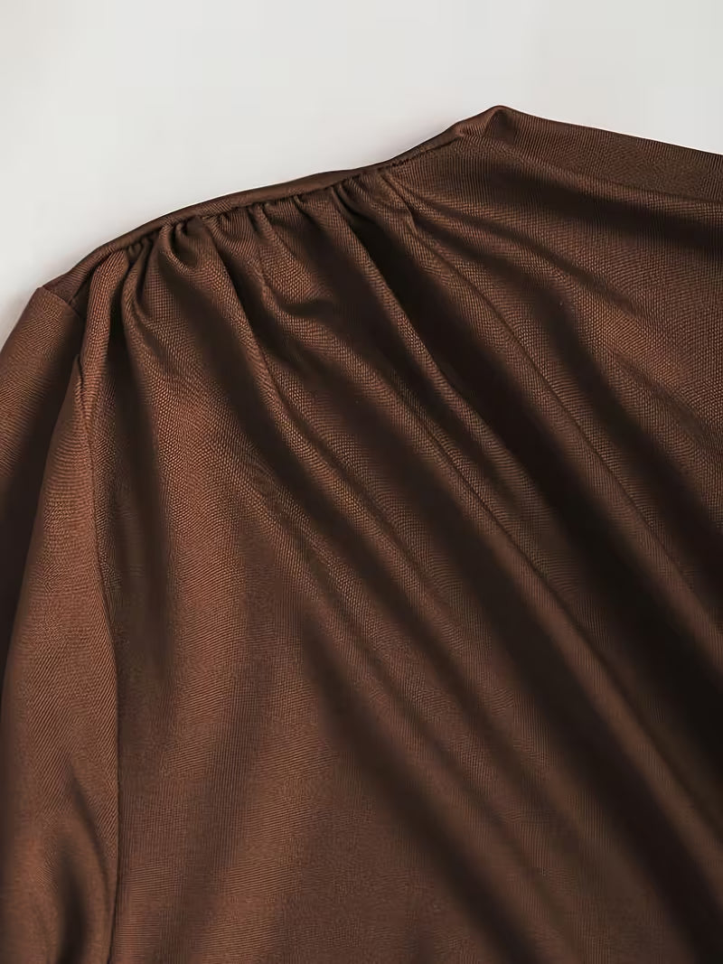 Elegant Pleated Halter Dress with Long Sleeves