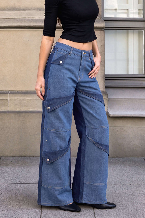 Nora - Patchwork jeans met wijde pijpen