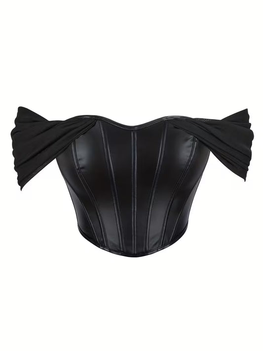 Strapless PU Corset Top with Open Back