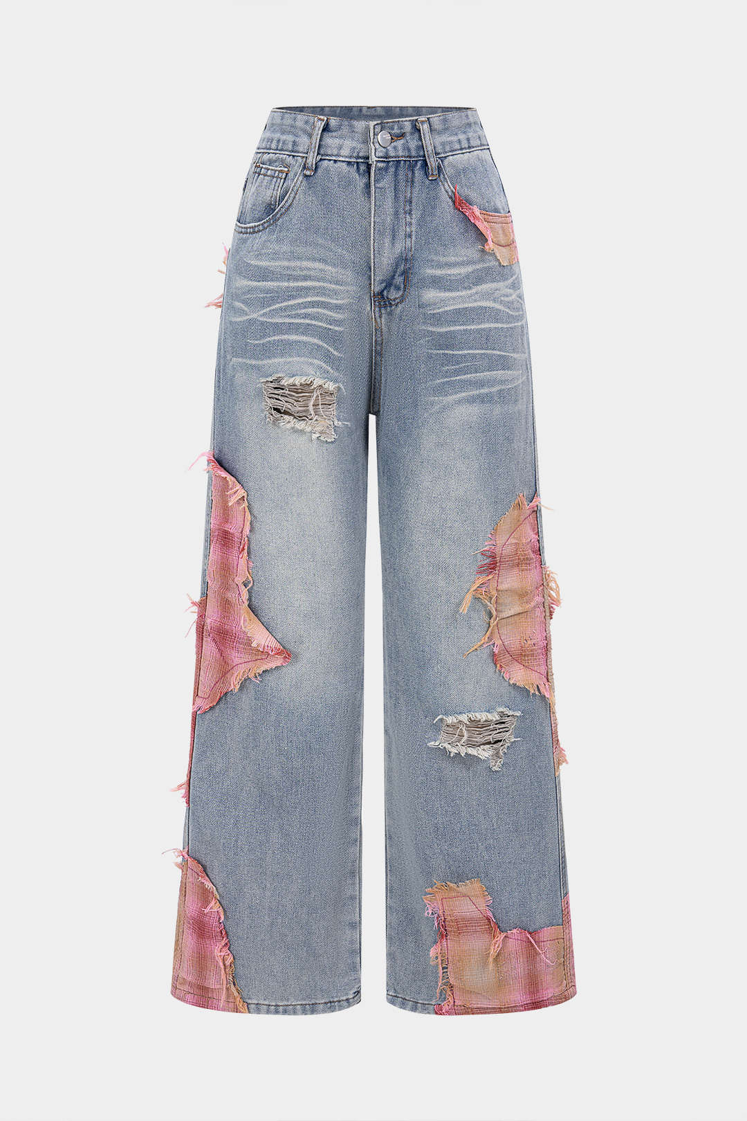 Lyla - Patchwork jeans met wijde pijpen