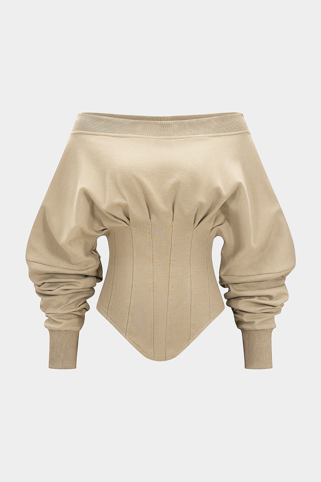 Metallic geplooide sweater met blote schouders en rits