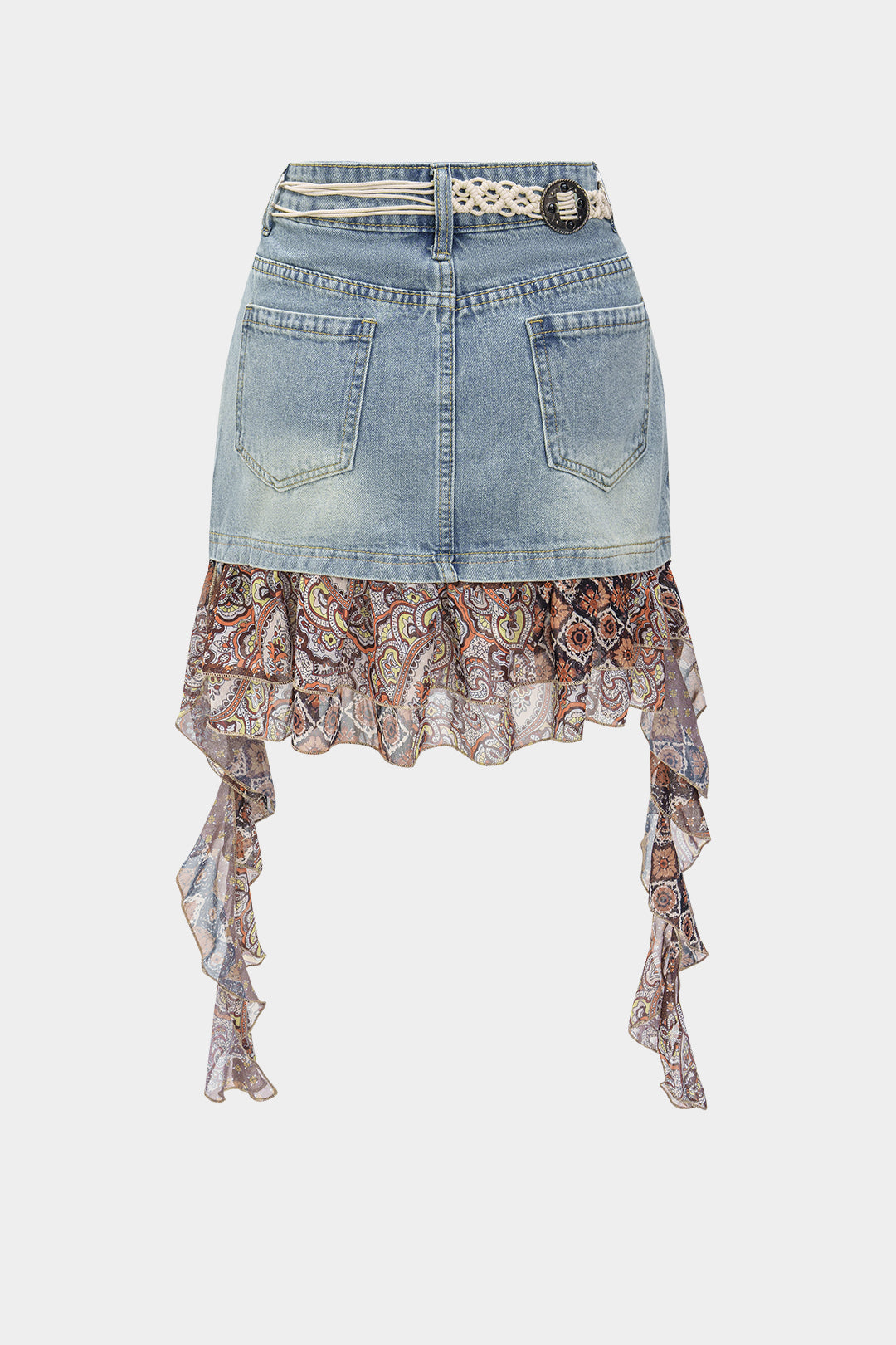 Noor - Denim patchwork rok met hoge taille