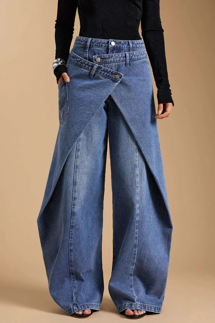 Denim Asymmetric Button Jeans
