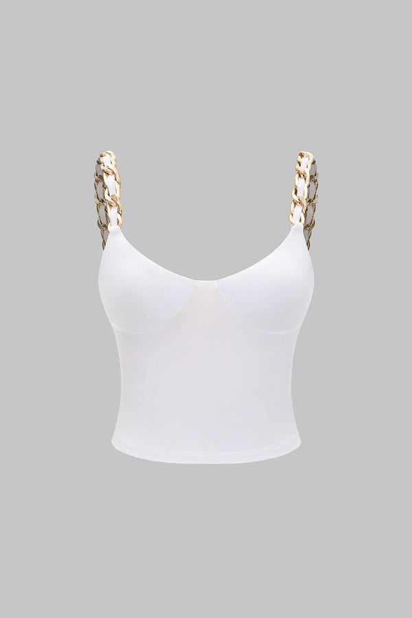 Mona - Metallic top met kettingdetail