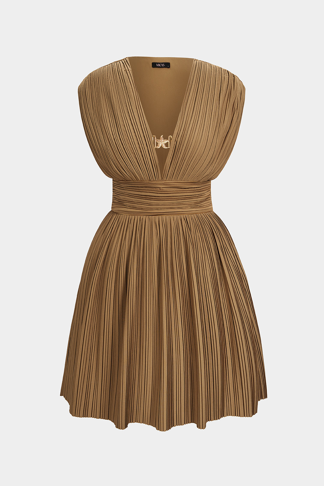 Tess - Metallic mouwloze minijurk met V-hals en ruches