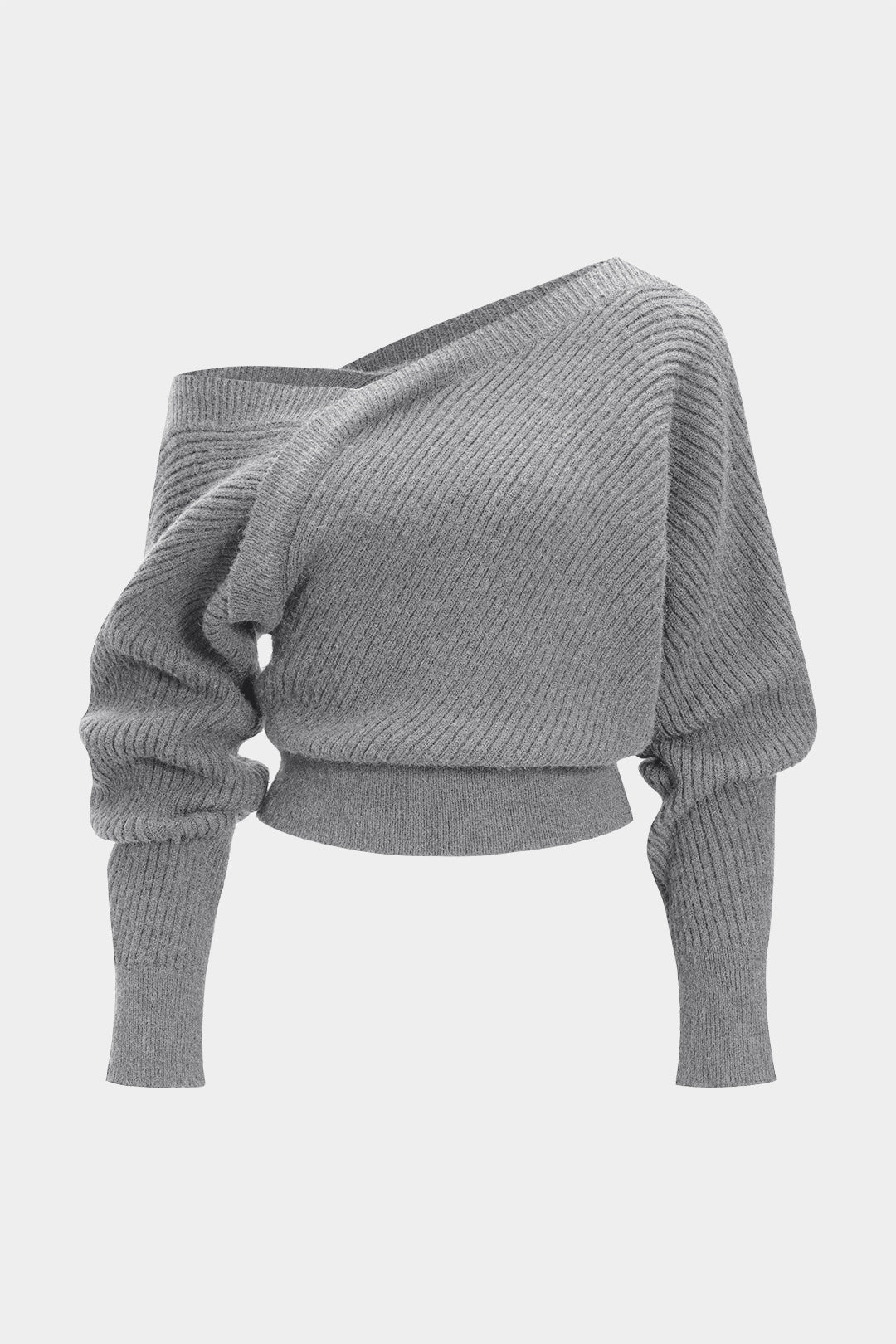 Romy - Gebreide asymmetrische top met één schouder en lange mouwen