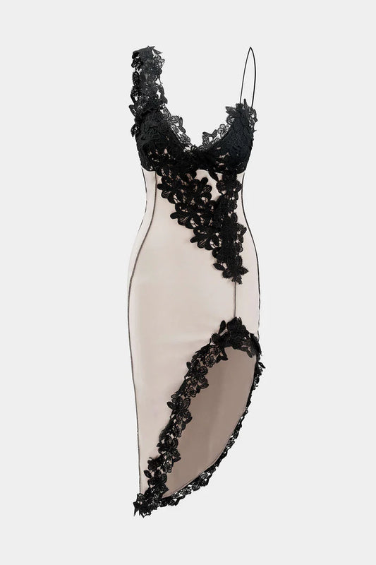 Asymmetrical lace panel MIDI dress